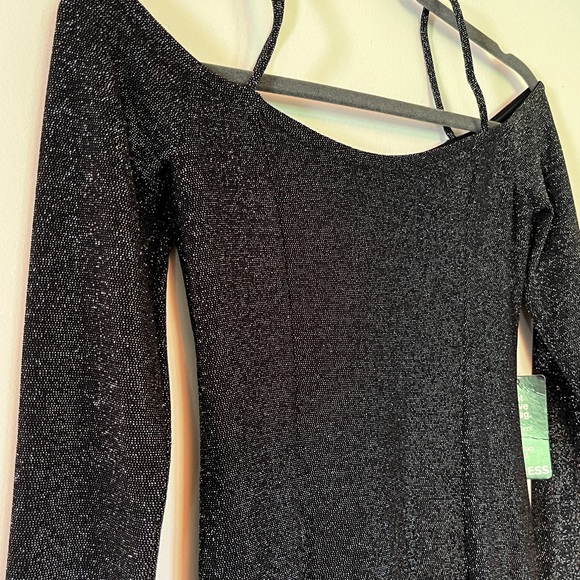 NWT Sparkly Party Black Off the Shoulder Long Sleeve Dress - Picture 3 of 3
